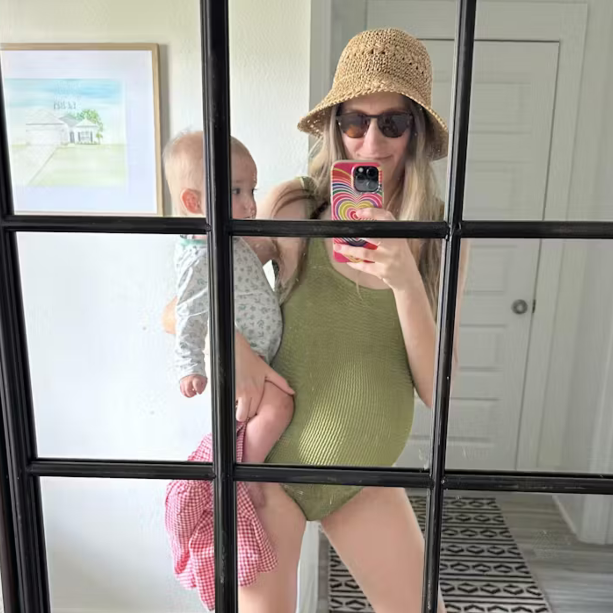 Customer photo wearing the crinkle swimsuit in golden sage