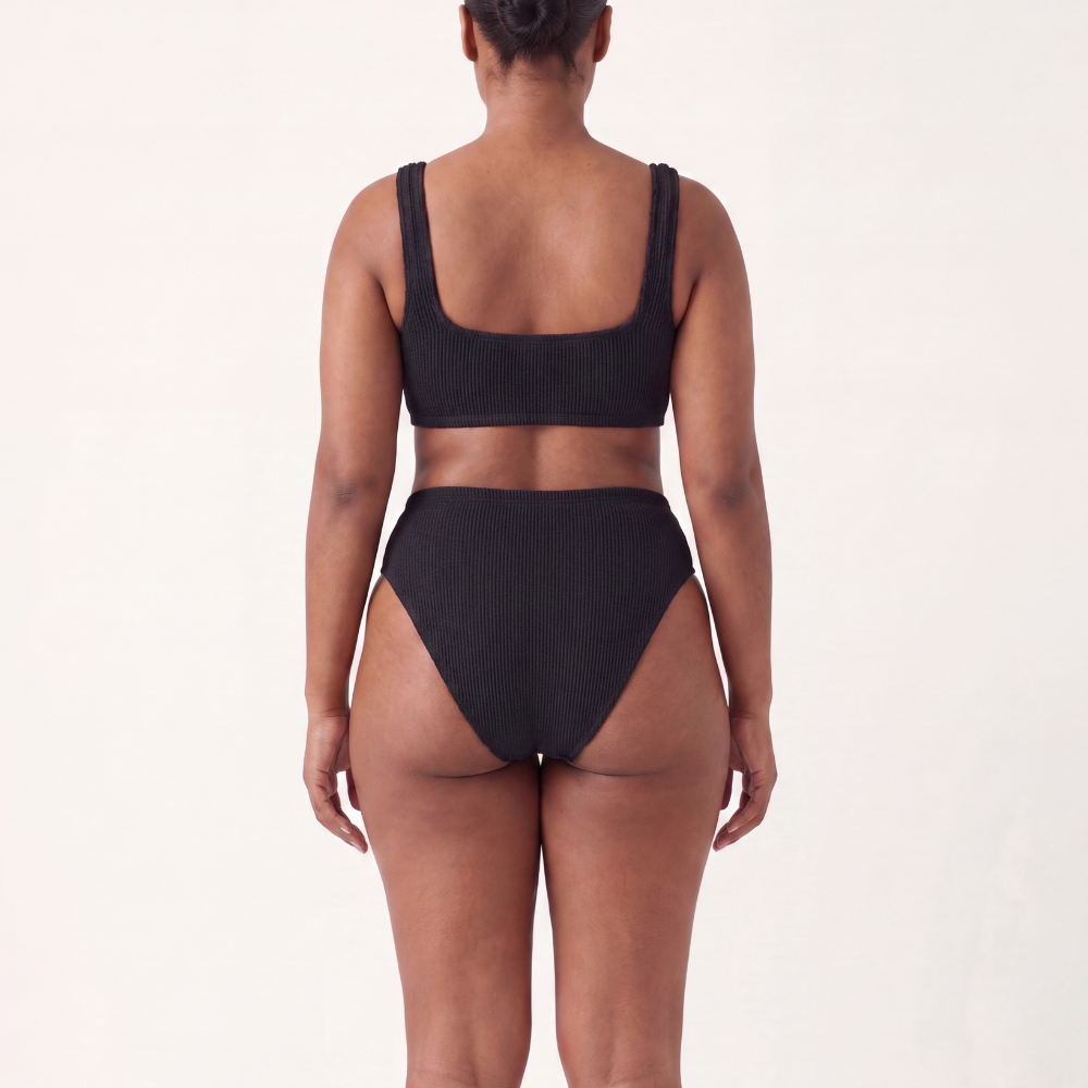 Back view of the Amalfi bikini with high waisted bottoms