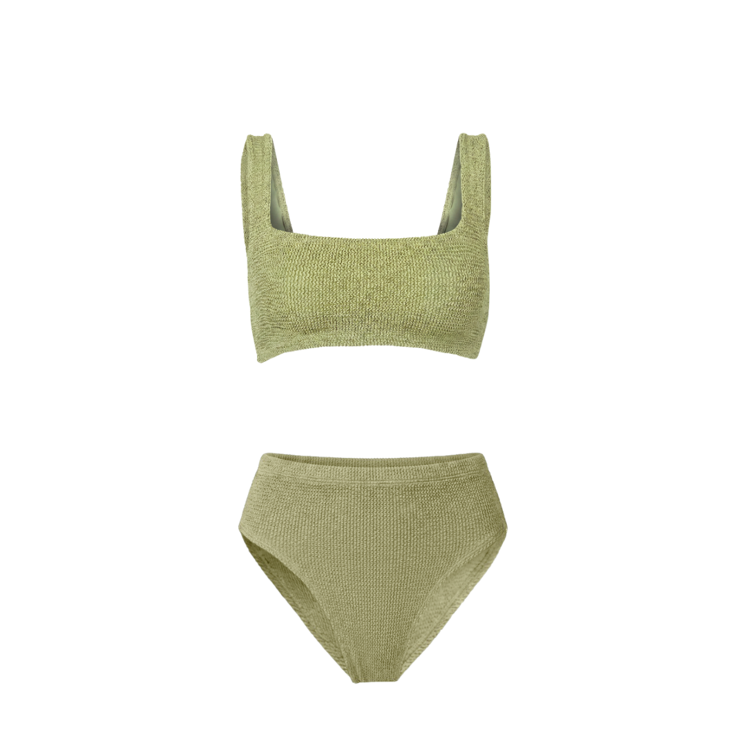 Amalfi bikini with high waisted bottoms in golden sage