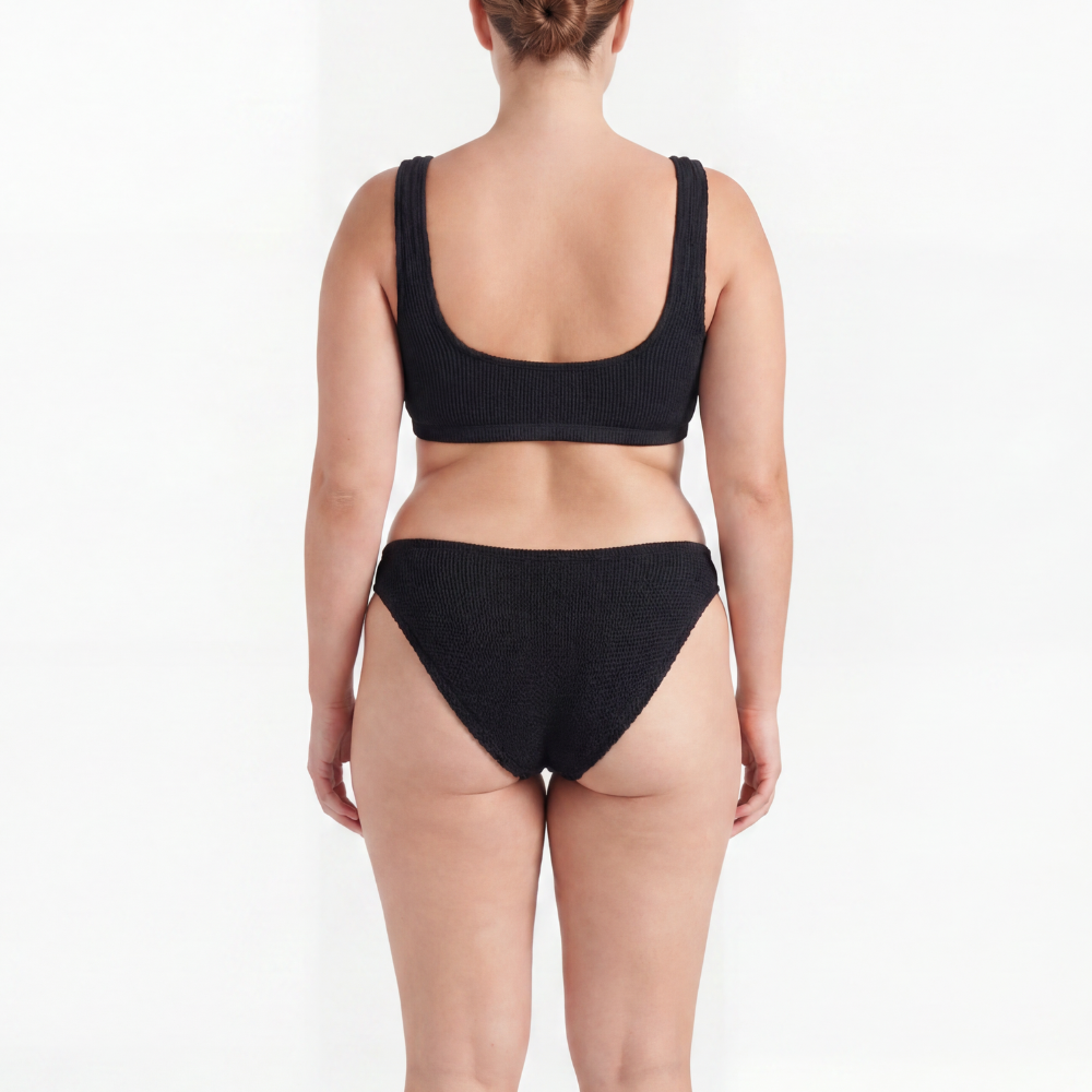 Back view of the Amalfi bikini with low waisted bottoms