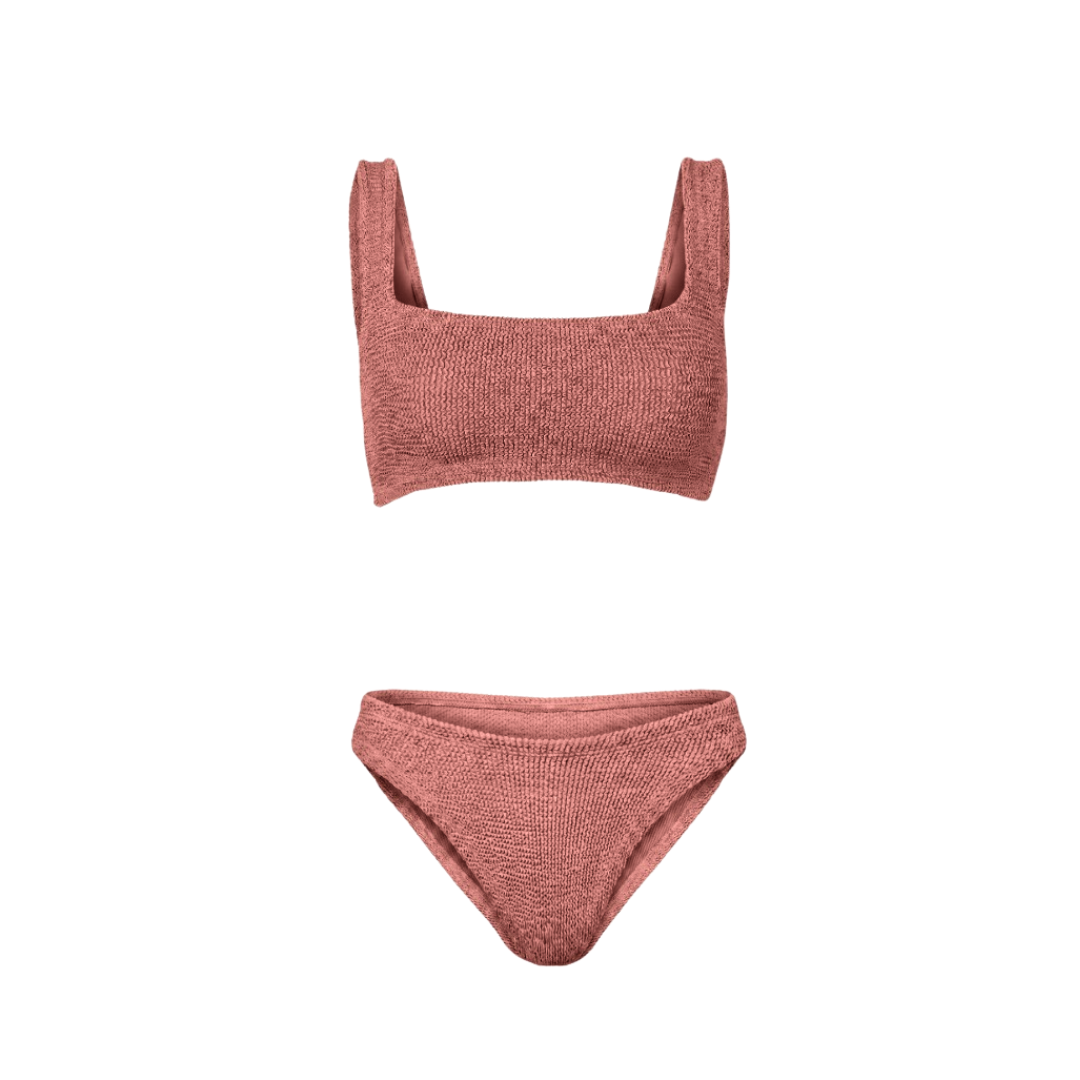 Amalfi bikini with low waisted bottoms in metallic cinnamon
