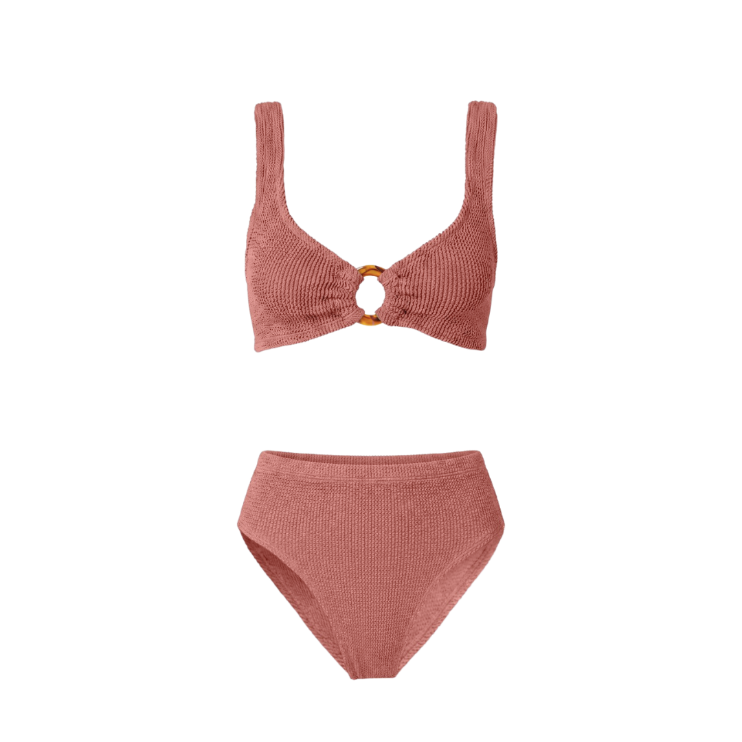 Portofino bikini with high waisted bottoms in metallic cinnamon