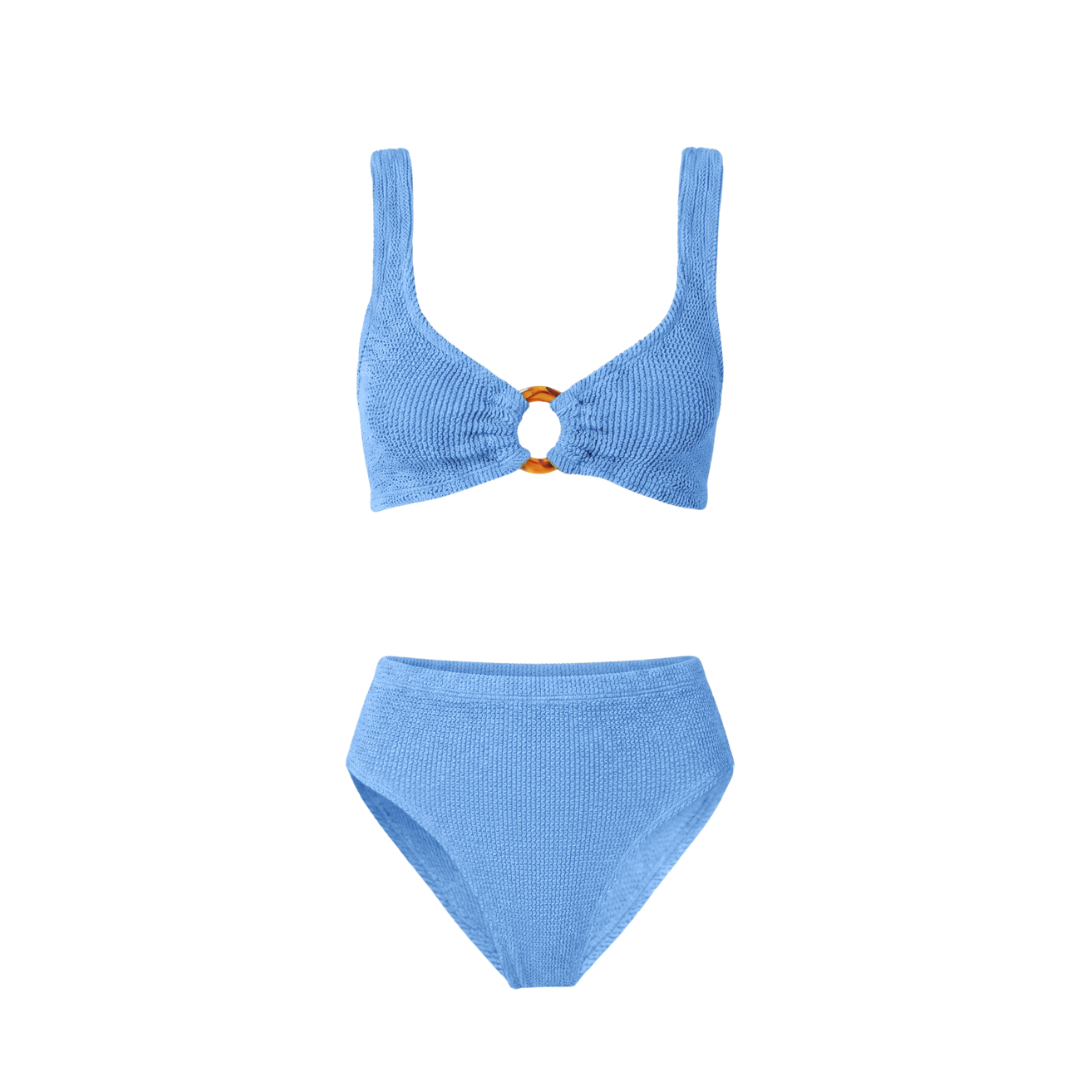 Portofino bikini with high waisted bottoms in cornflower blue