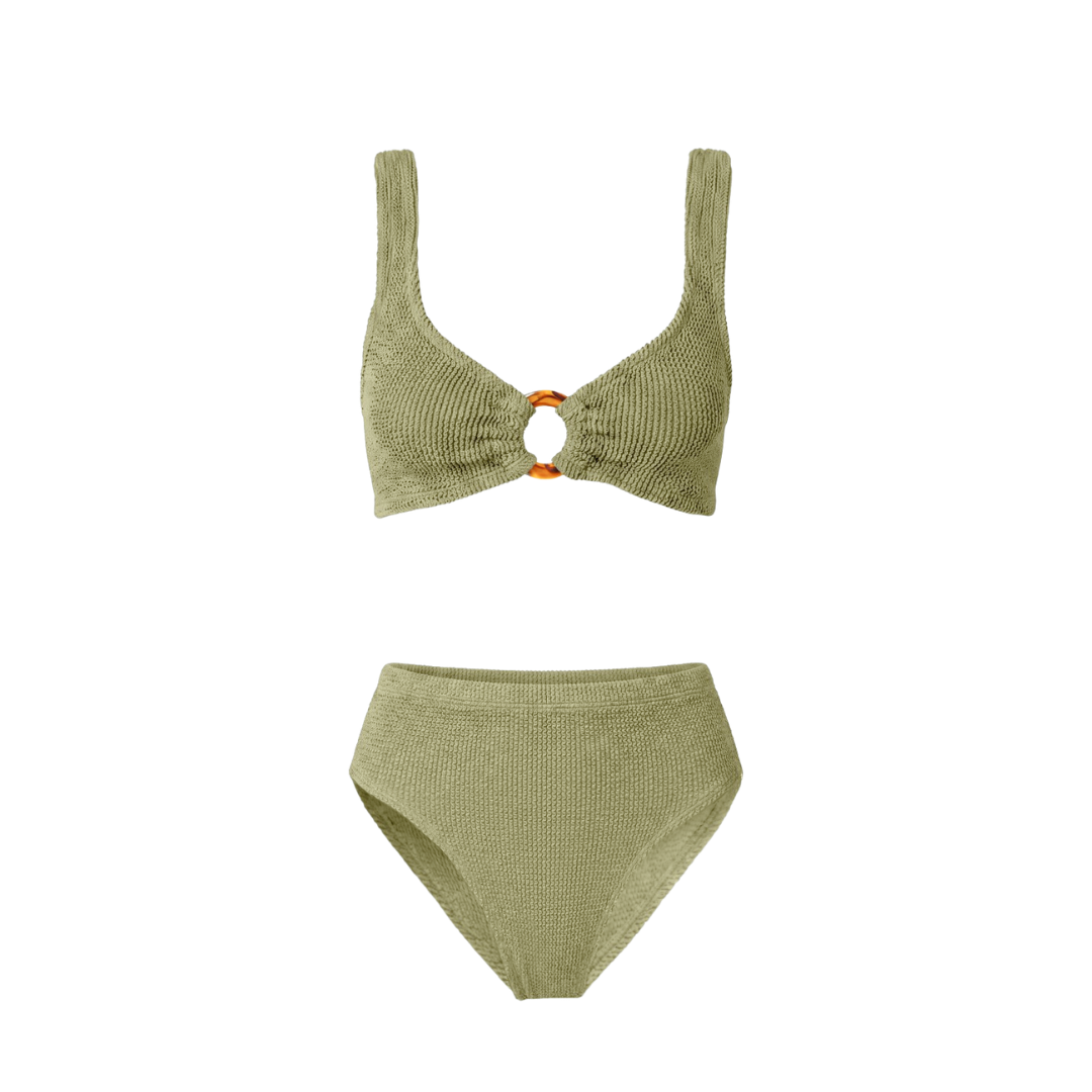 Portofino bikini with high waisted bottoms in golden sage