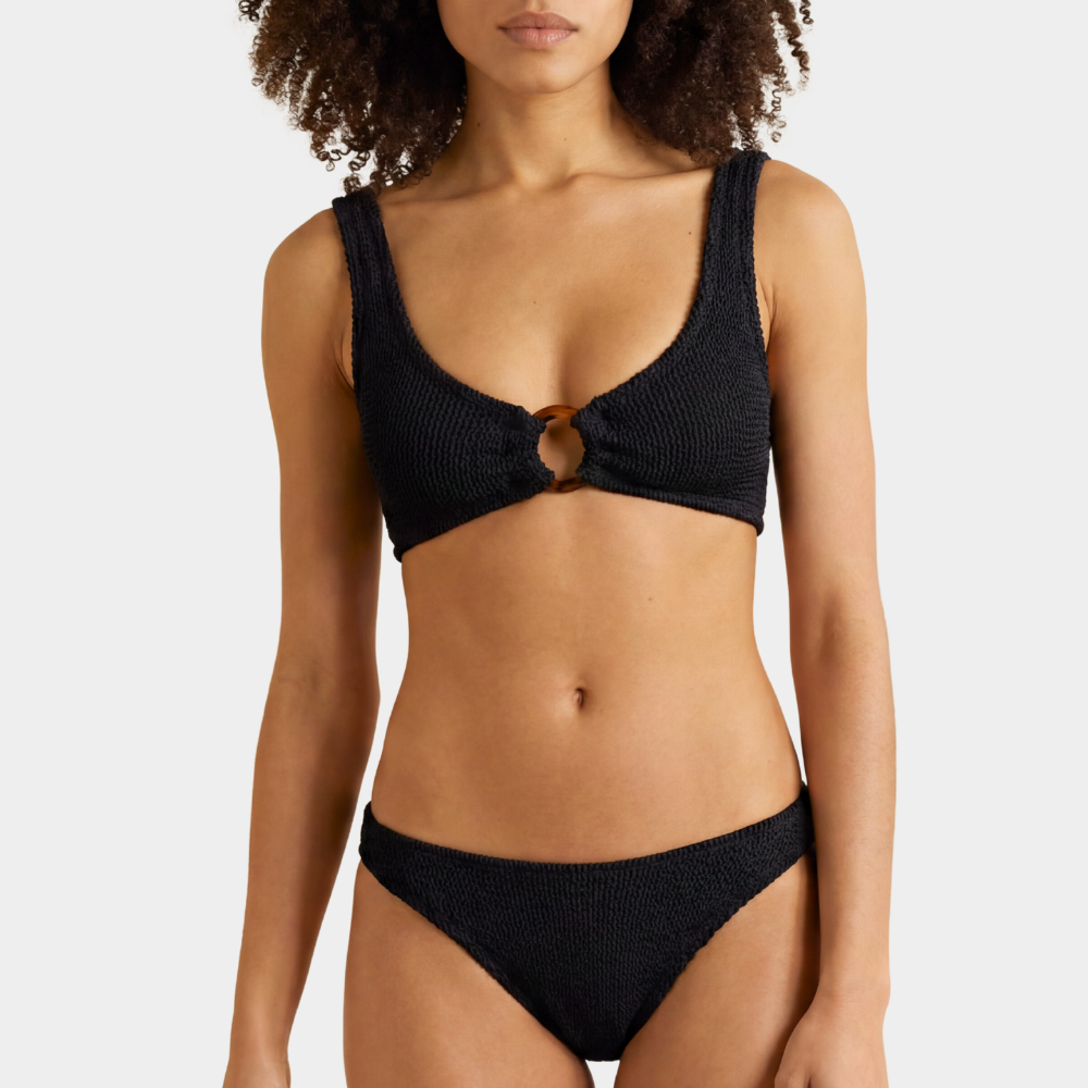 Front view of the Portofino bikini with low waisted bottoms in midnight black