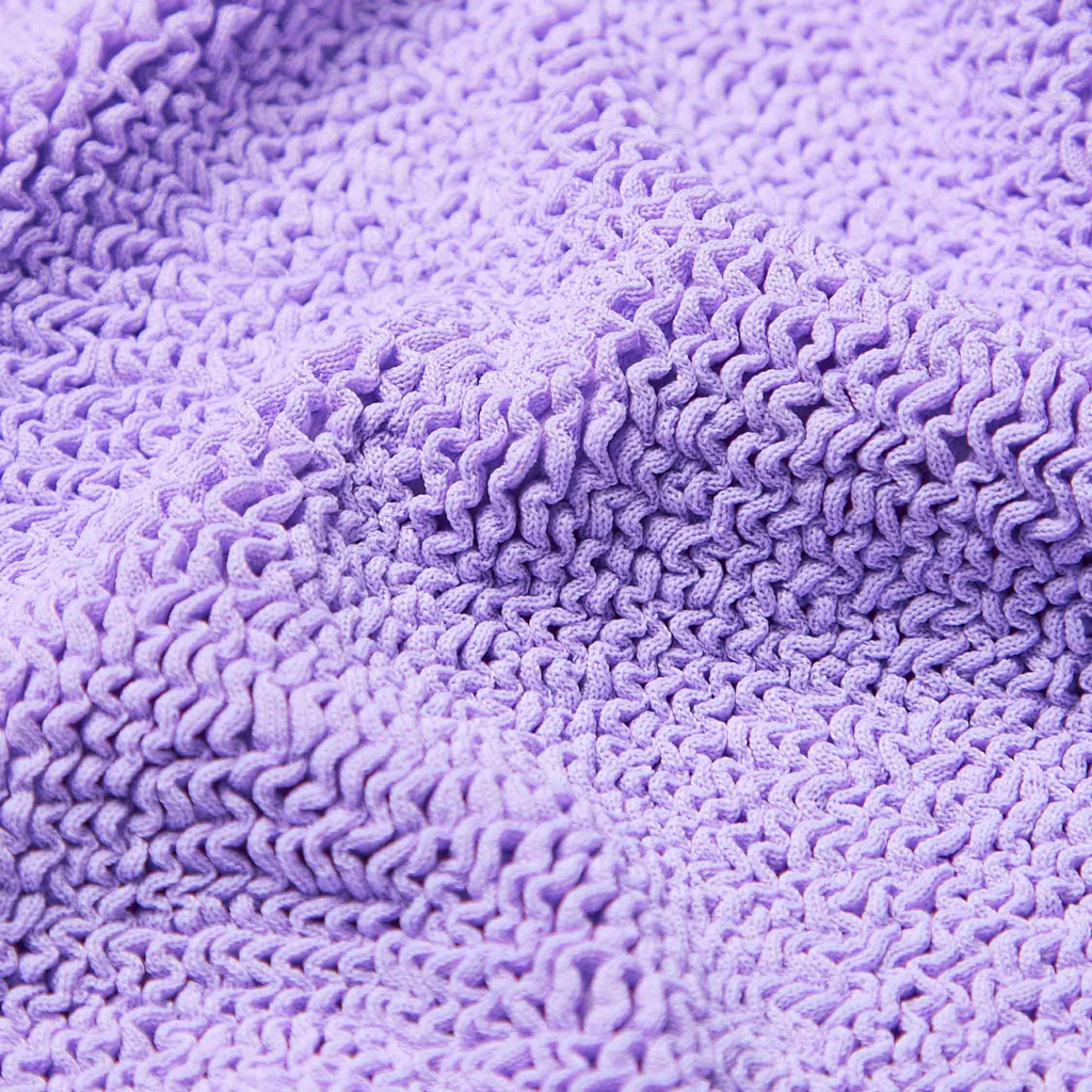 Close-up of the crinkle fabric texture in lavender haze
